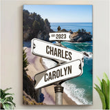 Custom Couple Street Sign Beach and Ocean Names & Year Canvas - Personalized Wall Art