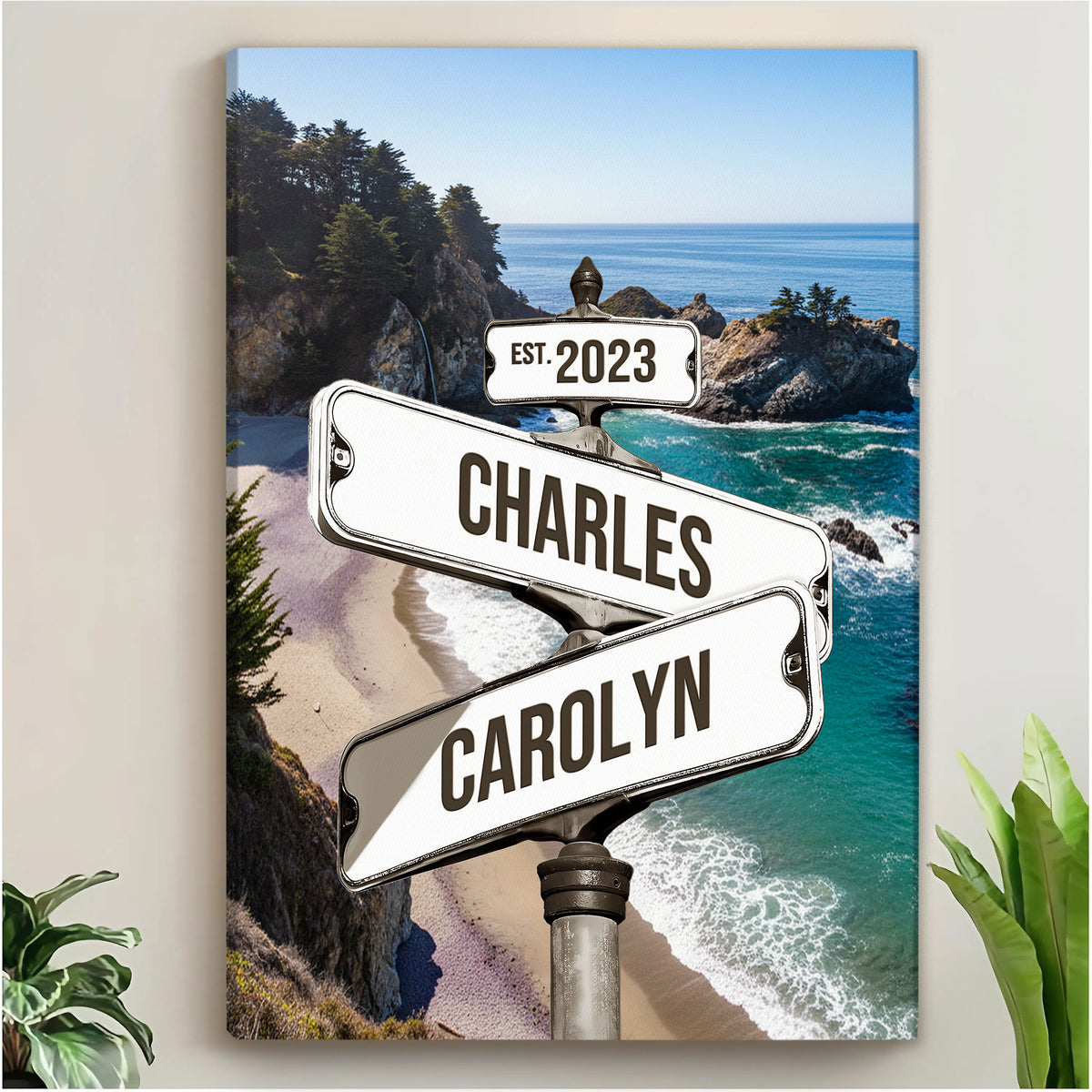 Life Is Better With You - Personalized Couple Street Sign Canvas - Custom Names & Year - Anniversary Gift