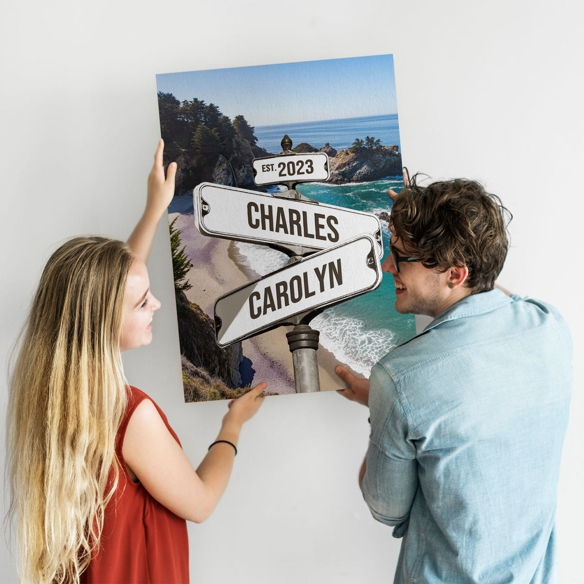 Life Is Better With You - Personalized Couple Street Sign Canvas - Custom Names & Year - Anniversary Gift