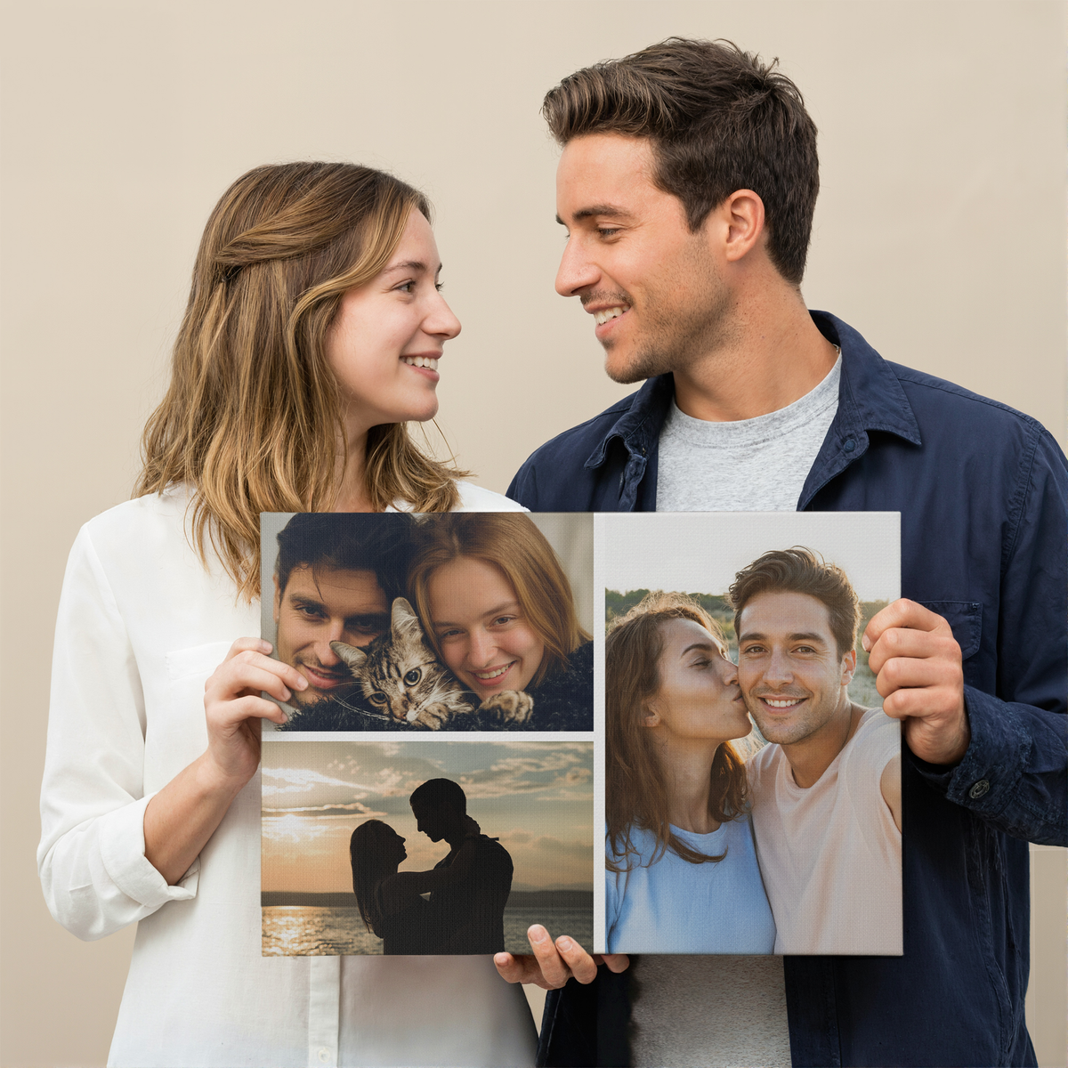 Custom Couple Photo Collage 3 Photos Canvas - Personalized Wall Art