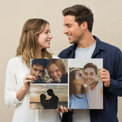 Custom Couple Photo Collage 3 Photos Canvas - Personalized Wall Art