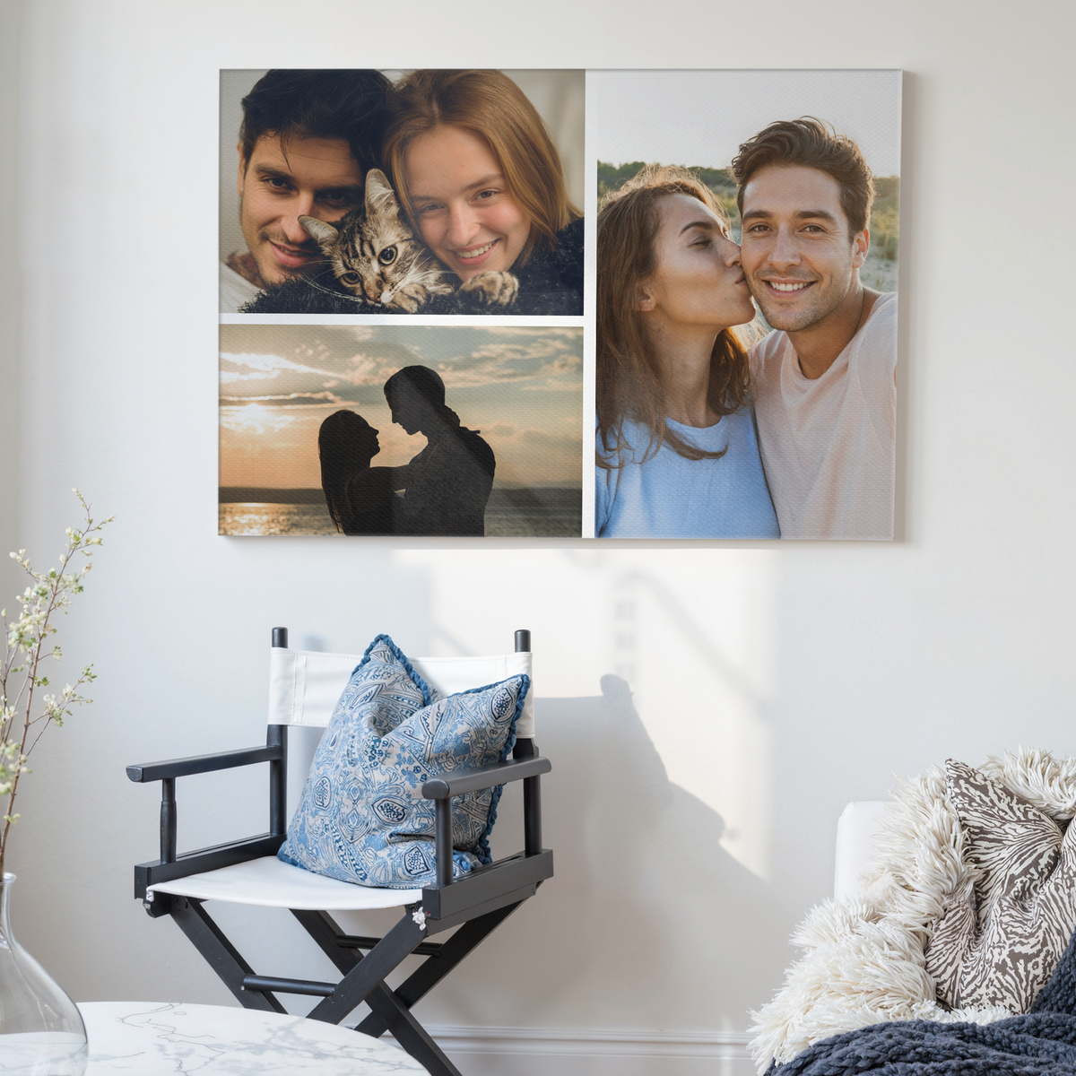 Custom Couple Photo Collage 3 Photos Canvas - Personalized Wall Art