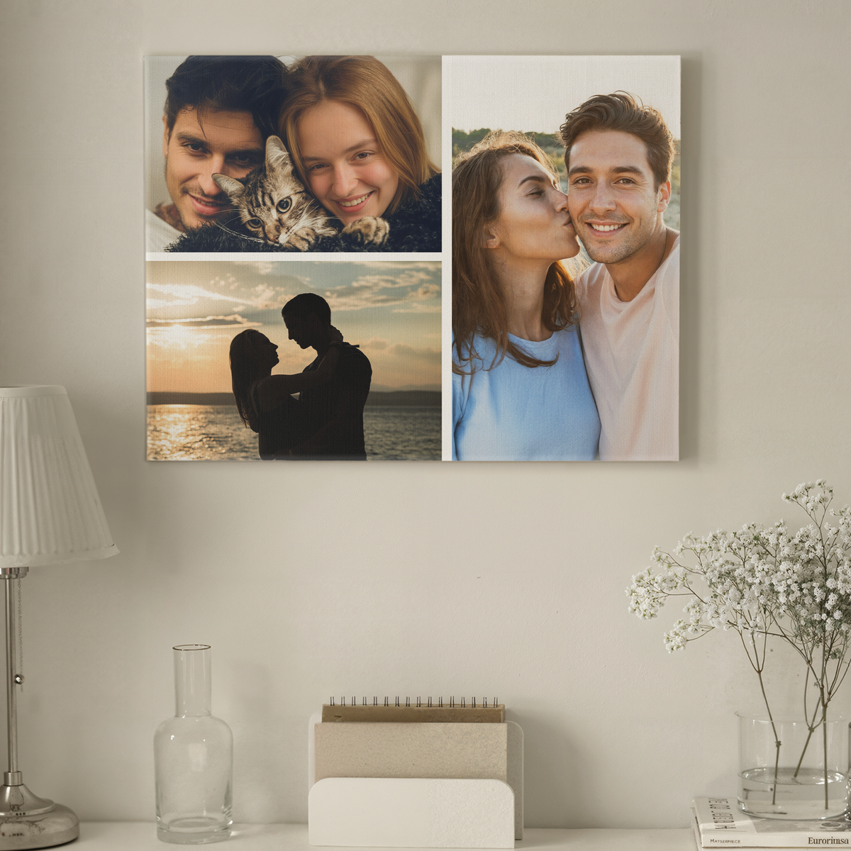 Custom Couple Photo Collage 3 Photos Canvas - Personalized Wall Art