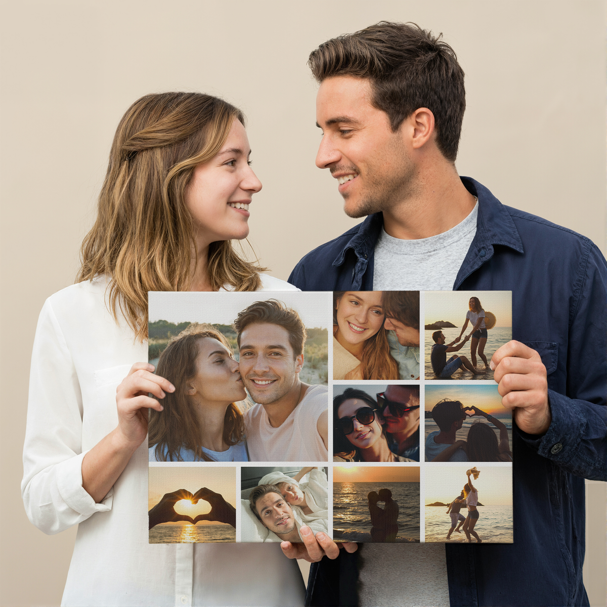 Custom Couple Photo Collage 9 Photos Canvas - Personalized Wall Art