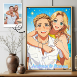 Custom Photo Couple Anime Portrait with Names Canvas - Personalized Wall Art