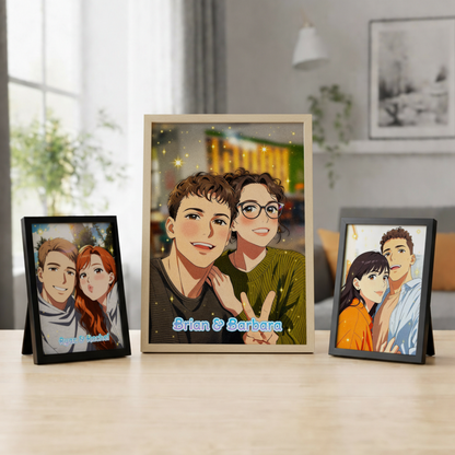 Custom Photo Couple Anime Portrait with Names Canvas - Personalized Wall Art