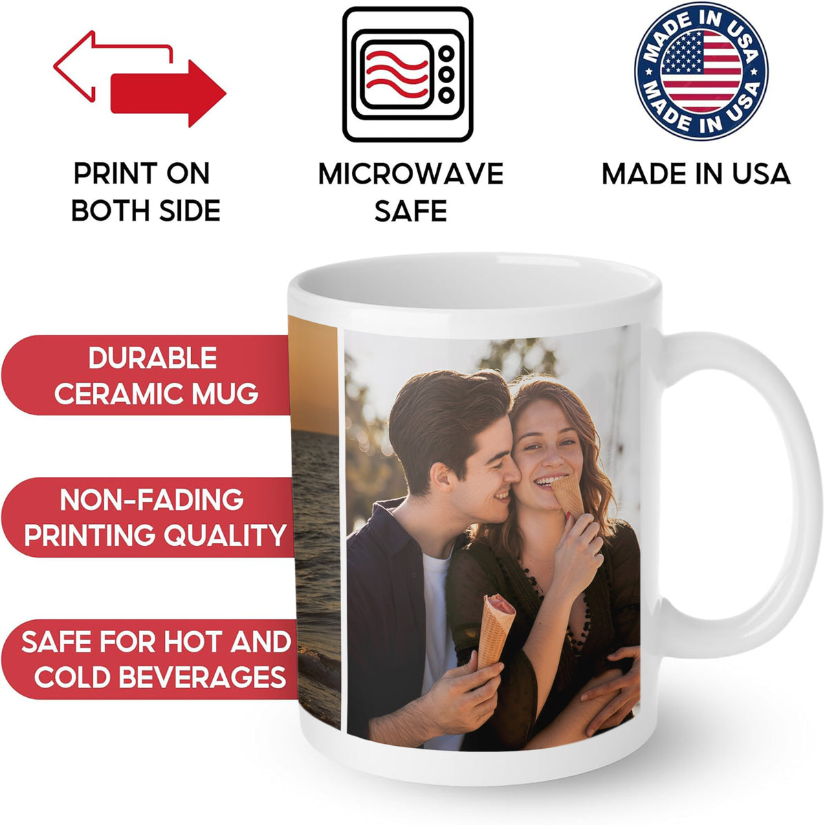 Custom Photo Collage Mug With 3 Photos - Personalized Couple Coffee Mug 11oz 15oz
