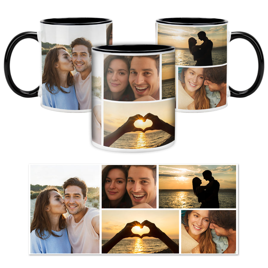 Custom Photo Collage Mug With 5 Photos - Personalized Couple Coffee Mug 11oz 15oz