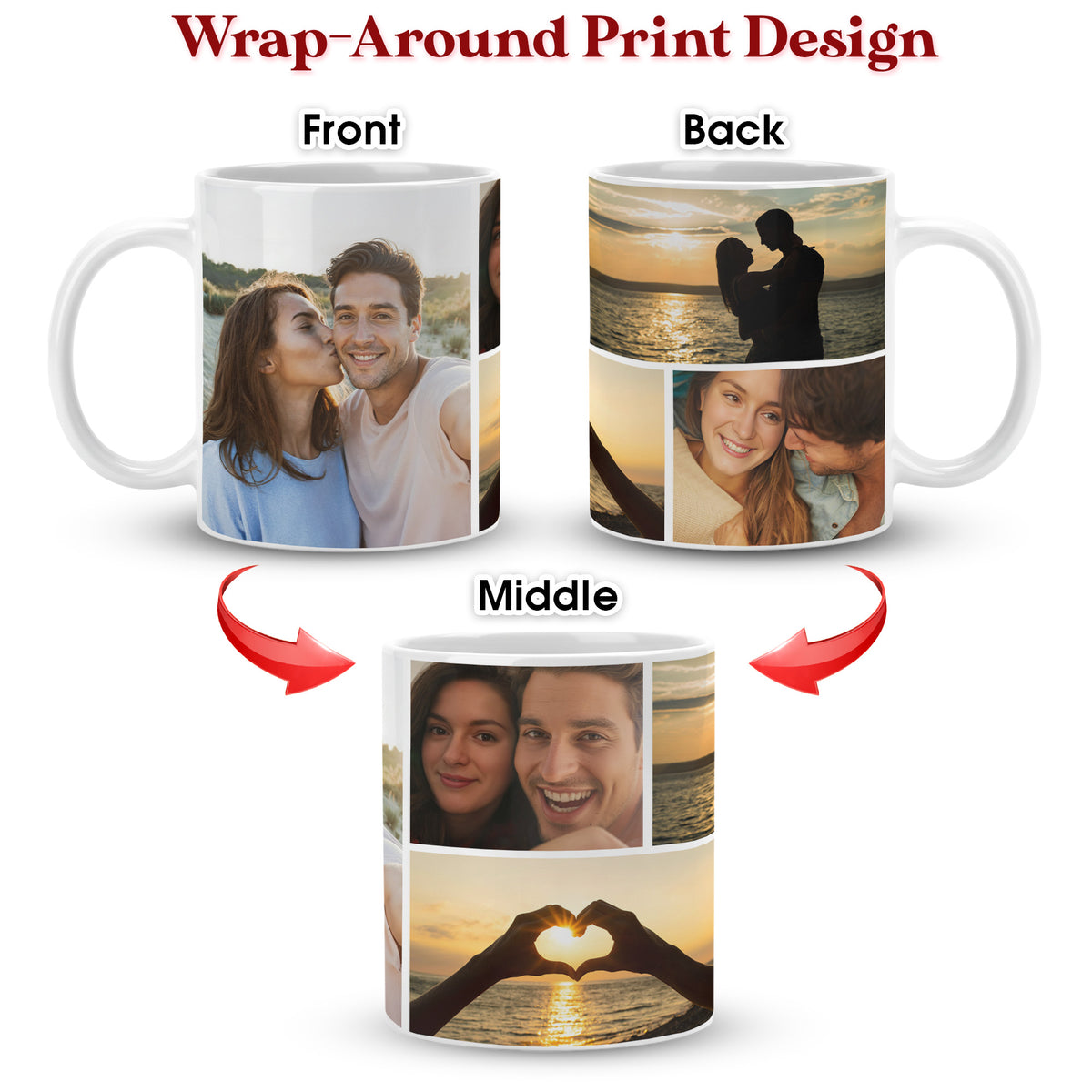 Custom Photo Collage Mug With 5 Photos - Personalized Couple Coffee Mug 11oz 15oz