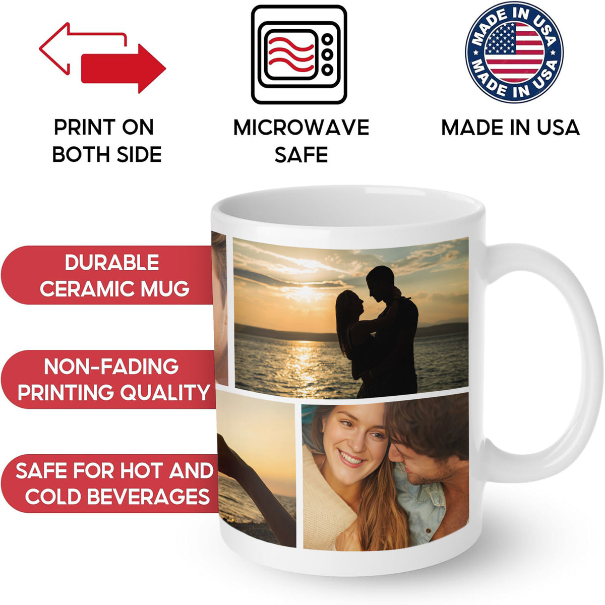 Custom Photo Collage Mug With 5 Photos - Personalized Couple Coffee Mug 11oz 15oz