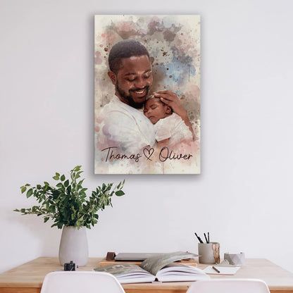 Custom Photo Watercolor Portrait Dad and Grandpa I Love You Dad Canvas - Personalized Wall Art