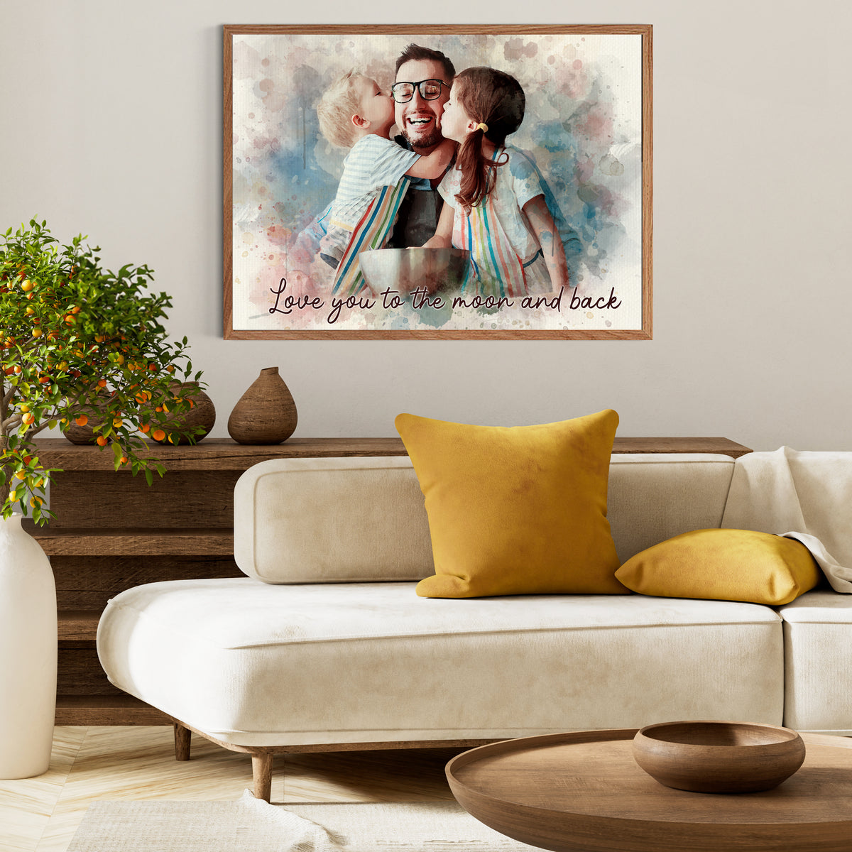 Custom Photo Watercolor Portrait Dad and Grandpa I Love You Dad Canvas - Personalized Wall Art