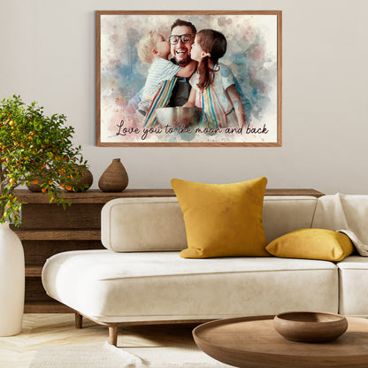 Custom Photo Watercolor Portrait Dad and Grandpa I Love You Dad Canvas - Personalized Wall Art