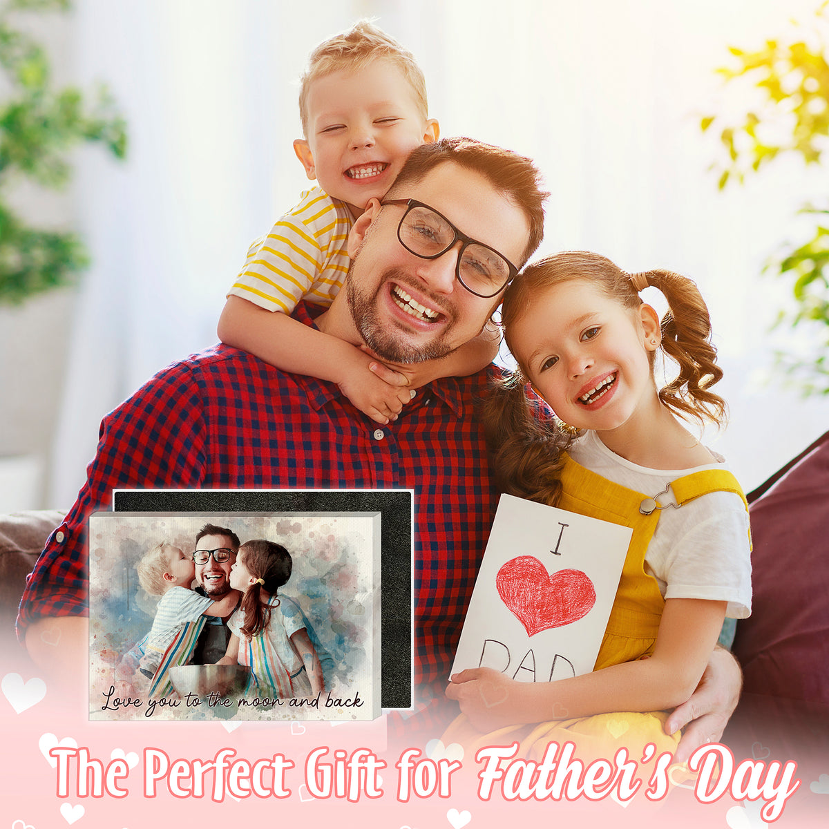 Custom Photo Watercolor Portrait Dad and Grandpa I Love You Dad Canvas - Personalized Wall Art
