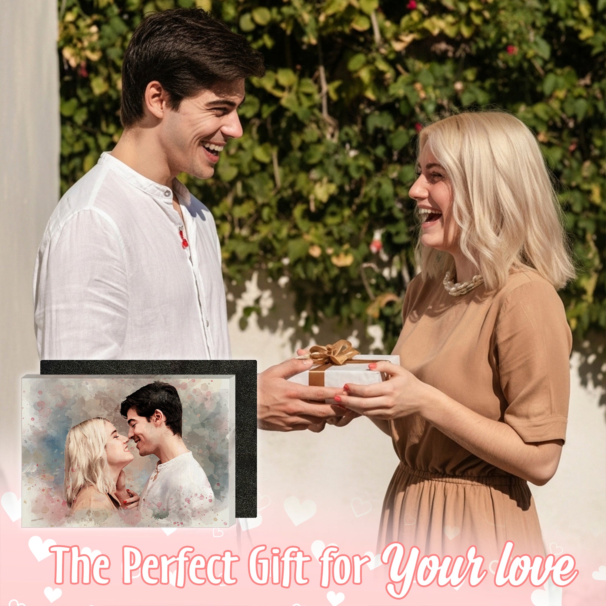 Personalized Watercolor Wedding Portrait Canvas from Photo – Custom Husband and Wife Wall Art