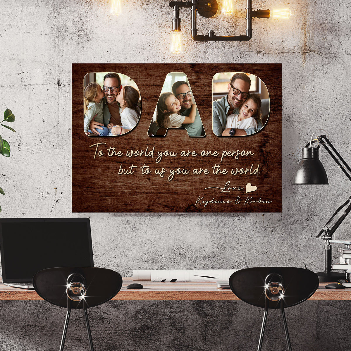 Custom Photo Dad Collage 3 Photos To The World You Are One Person Canvas - Personalized Wall Art