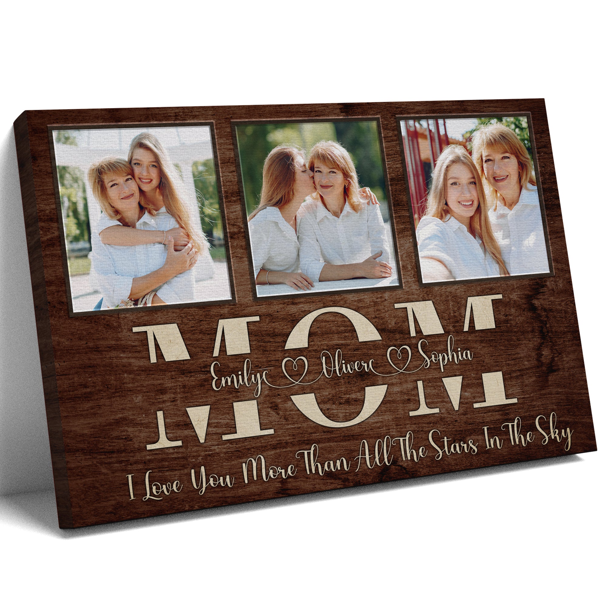 I Love You More Than All The Stars Personalized Wood Style Canvas for Mommy, Mother's Day Gift with Names