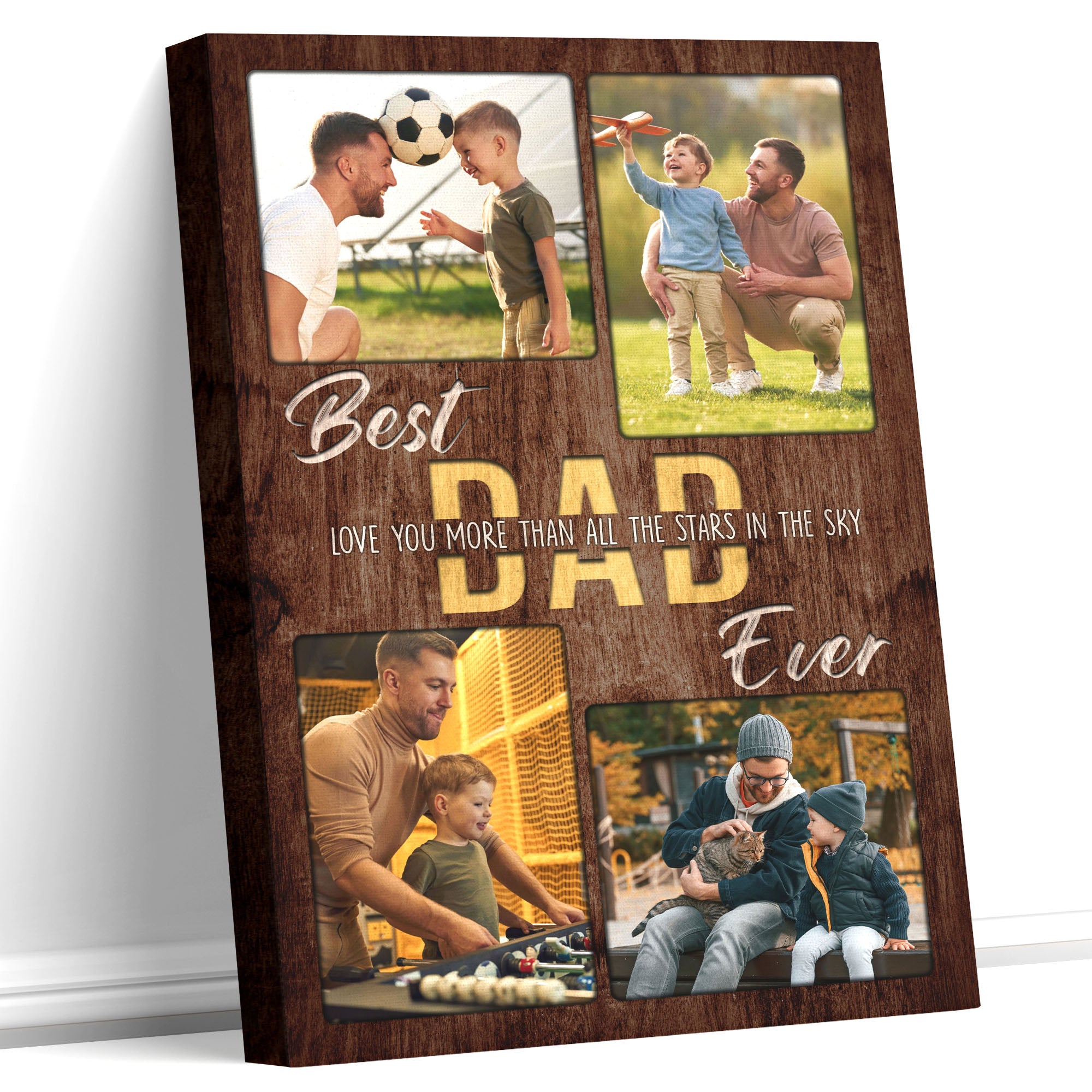 Love You More Than All The Stars Best Dad Ever Vertical Photo Collage Canvas, Father's Day Rustic Wood Gift for Daddy