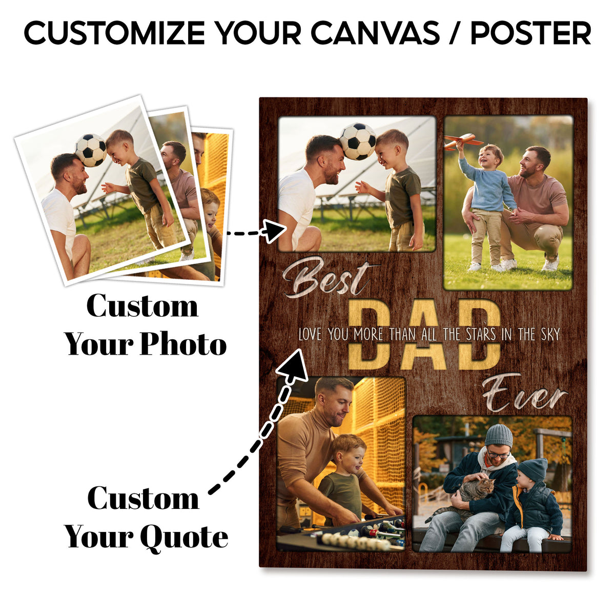 Custom Photo Dad Collage 4 Photos Best Dad Ever Canvas - Personalized Wall Art