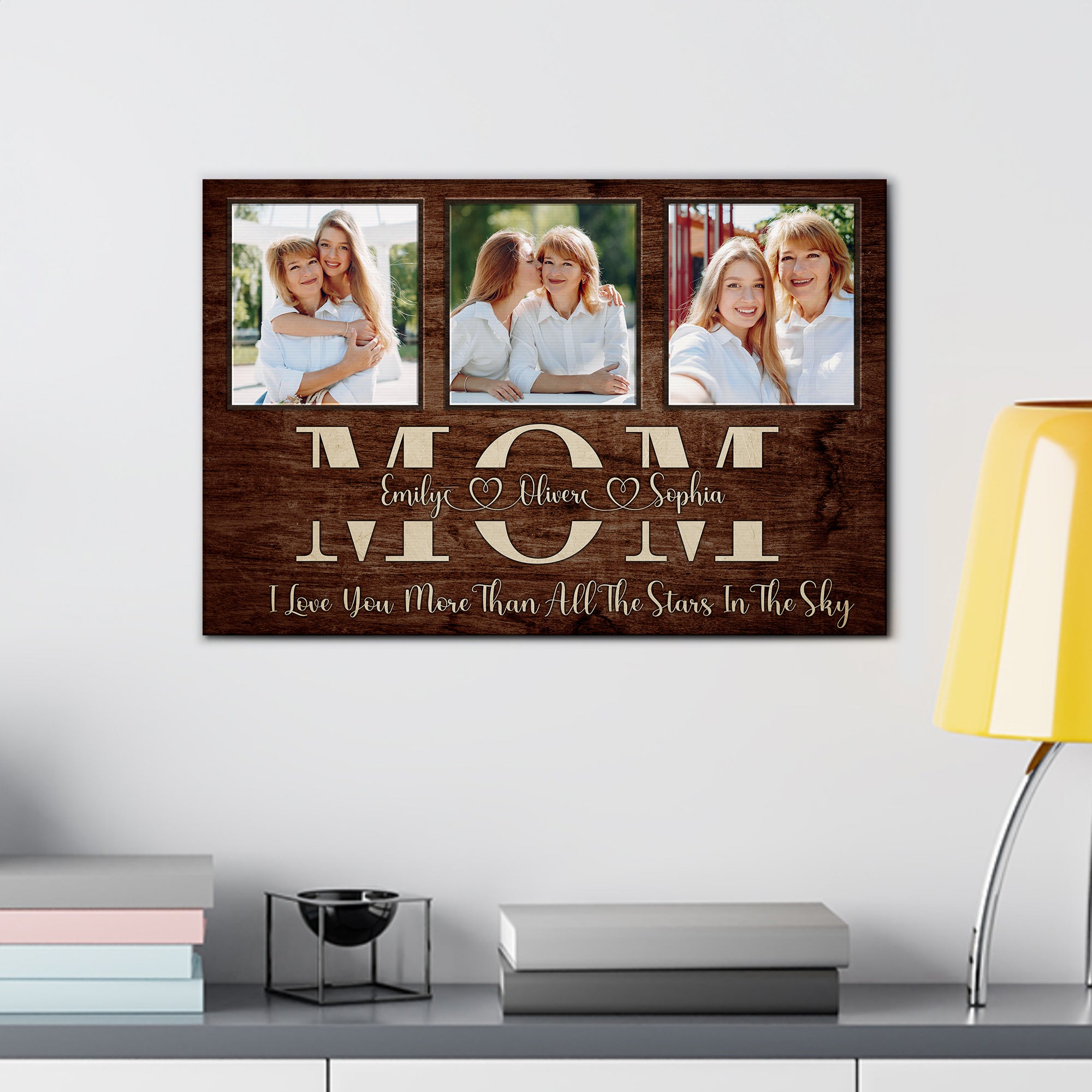 I Love You More Than All The Stars Personalized Wood Style Canvas for Mommy, Mother's Day Gift with Names