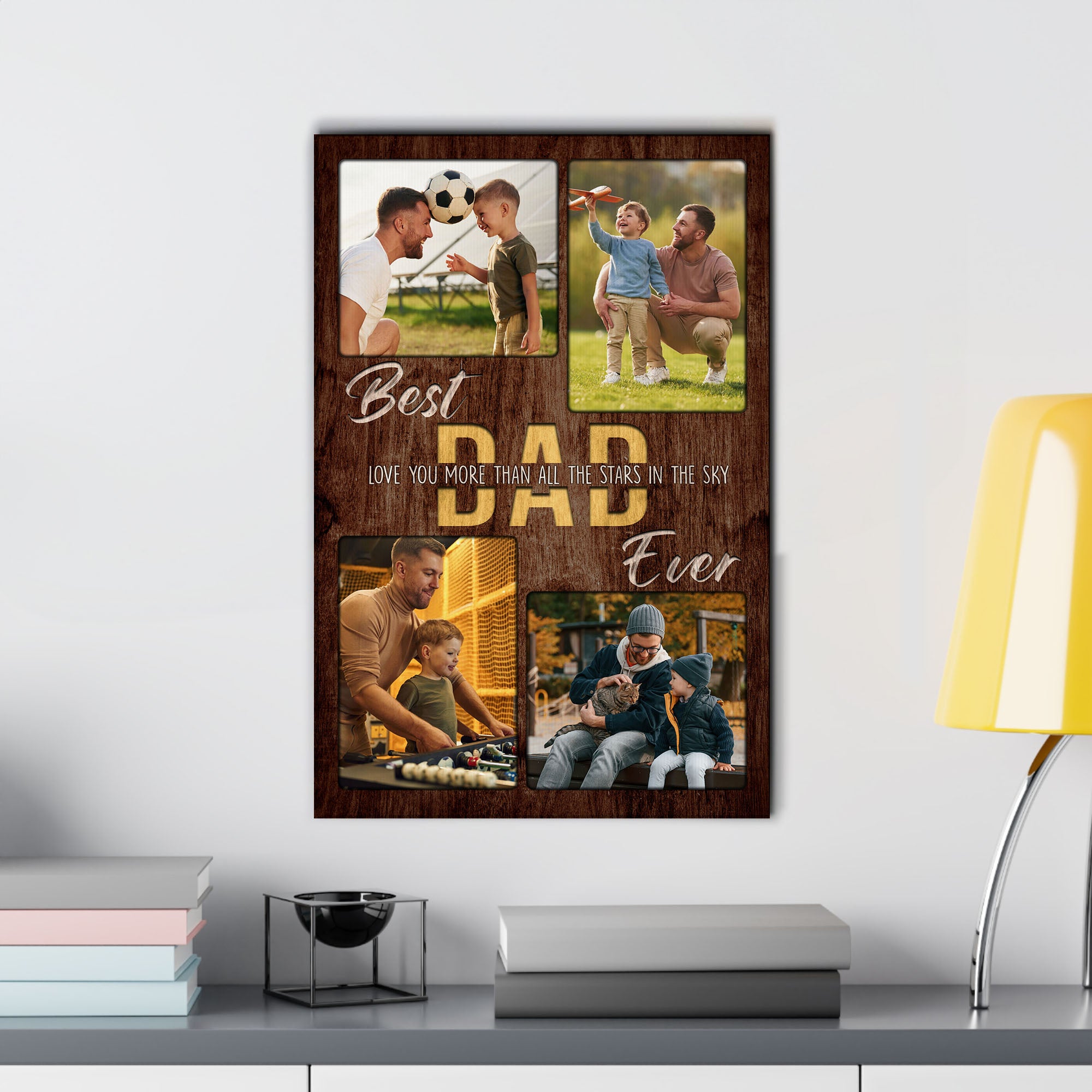 Love You More Than All The Stars Best Dad Ever Vertical Photo Collage Canvas, Father's Day Rustic Wood Gift for Daddy