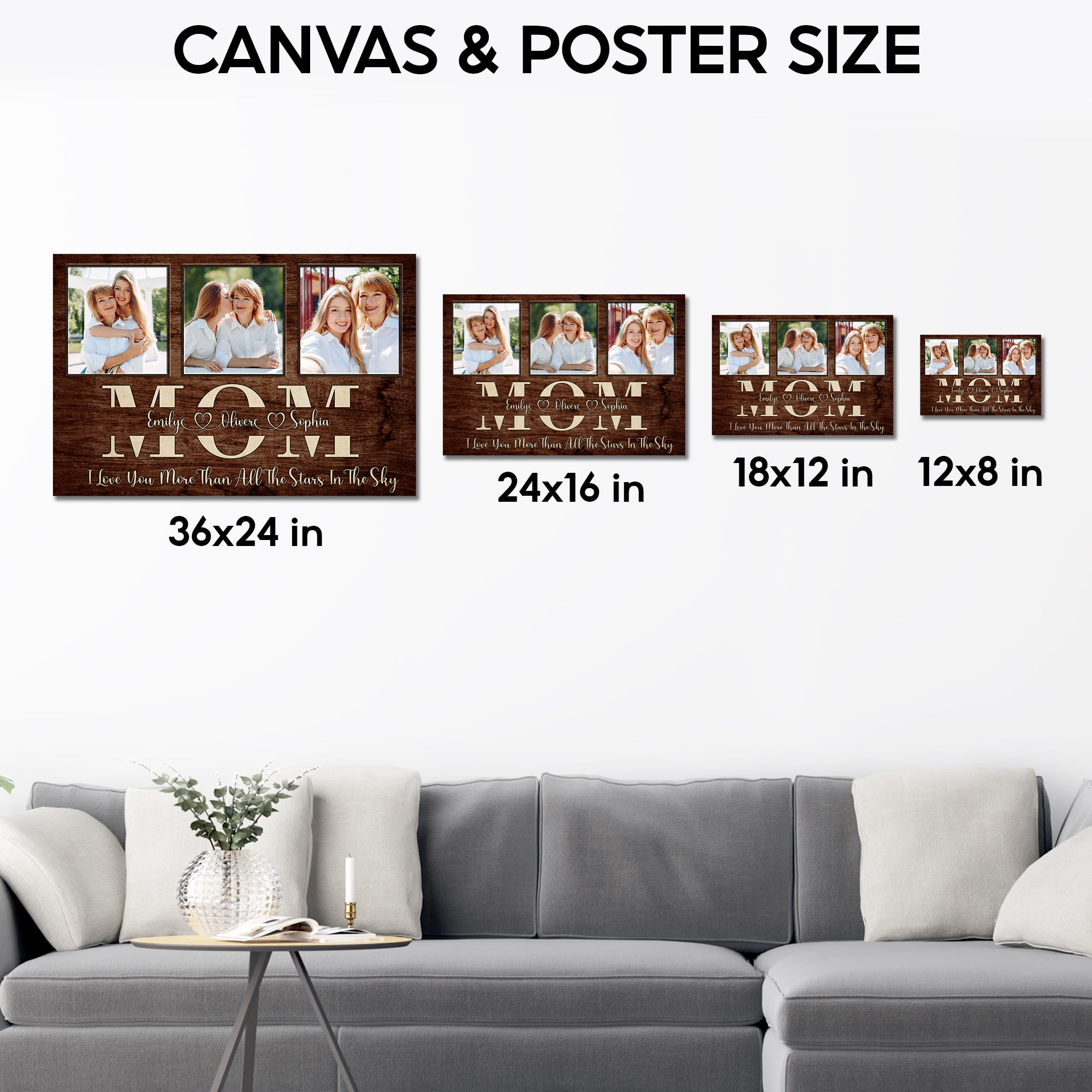 I Love You More Than All The Stars Personalized Wood Style Canvas for Mommy, Mother's Day Gift with Names