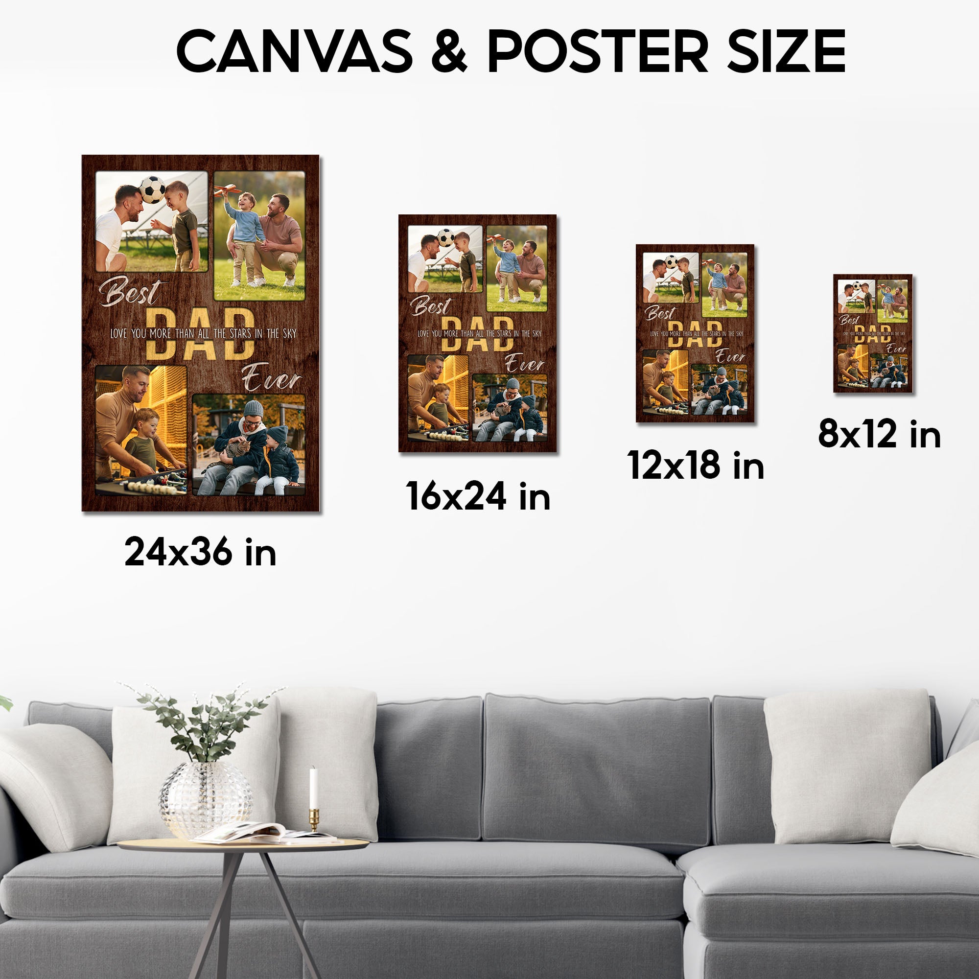 Love You More Than All The Stars Best Dad Ever Vertical Photo Collage Canvas, Father's Day Rustic Wood Gift for Daddy