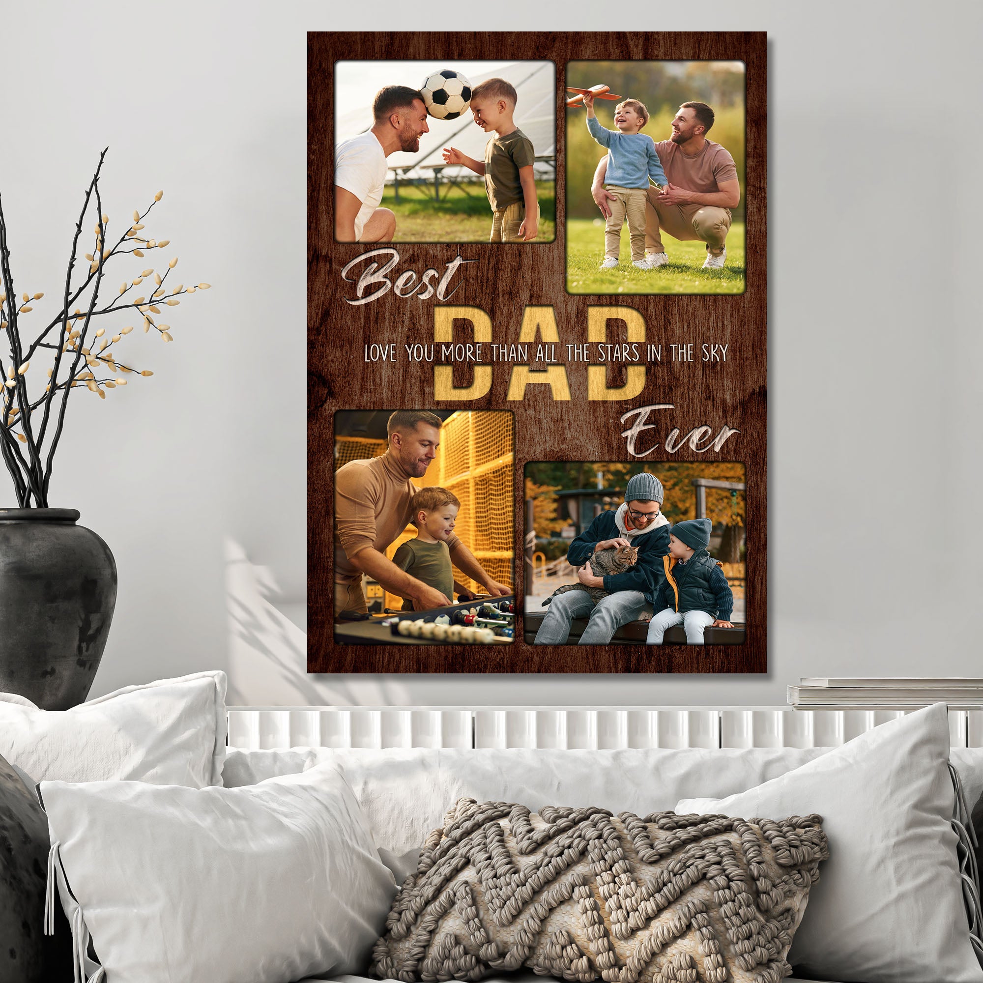 Love You More Than All The Stars Best Dad Ever Vertical Photo Collage Canvas, Father's Day Rustic Wood Gift for Daddy