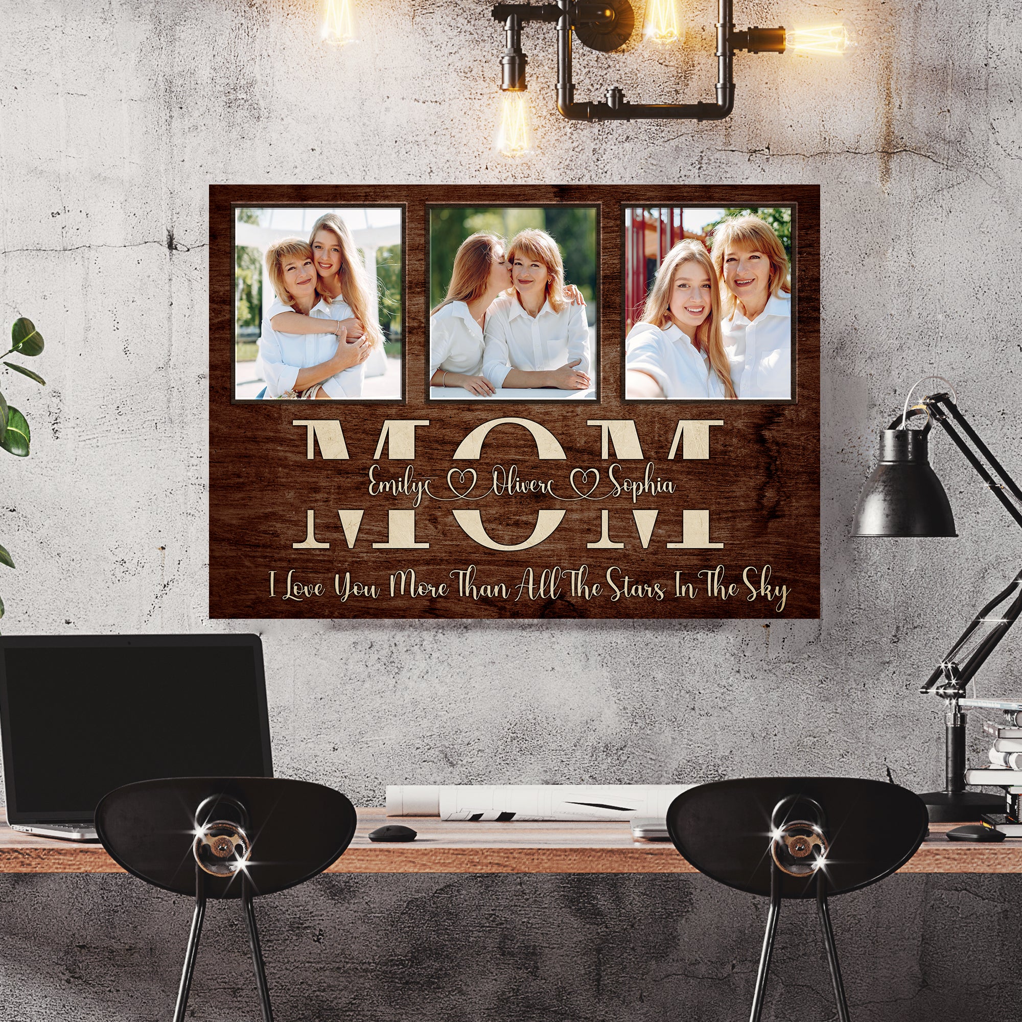 I Love You More Than All The Stars Personalized Wood Style Canvas for Mommy, Mother's Day Gift with Names