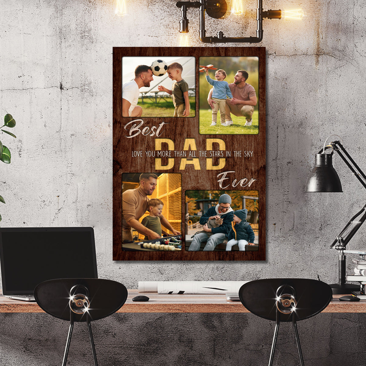 Custom Photo Dad Collage 4 Photos Best Dad Ever Canvas - Personalized Wall Art
