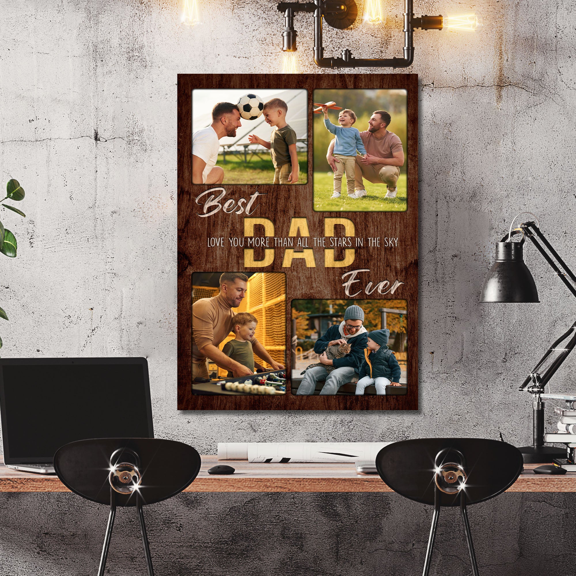 Love You More Than All The Stars Best Dad Ever Vertical Photo Collage Canvas, Father's Day Rustic Wood Gift for Daddy