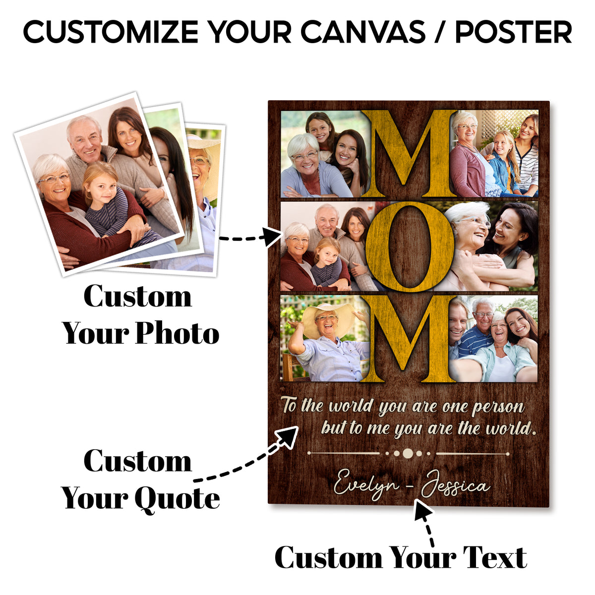 Custom Photo Mom Vertical 6 Photos To The World You Are One Person Canvas - Personalized Wall Art