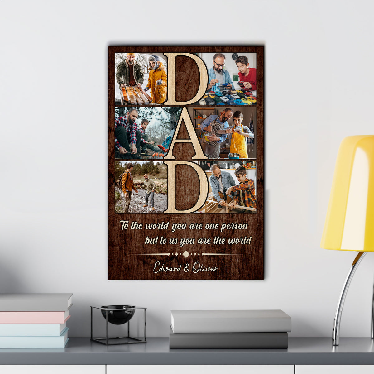 Custom Photo Dad Collage 6 Photos To The World You Are One Person Canvas - Personalized Wall Art