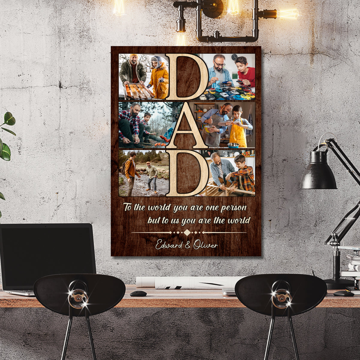 Custom Photo Dad Collage 6 Photos To The World You Are One Person Canvas - Personalized Wall Art