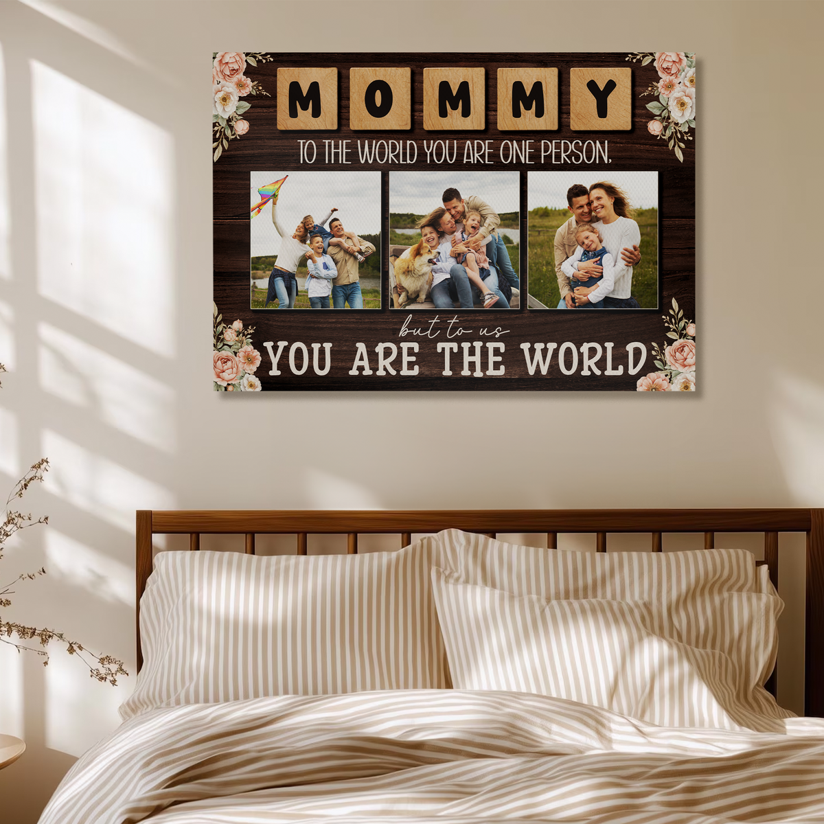 Custom Photo Mommy 3 Photos To The World You Are One Person Canvas - Personalized Wall Art