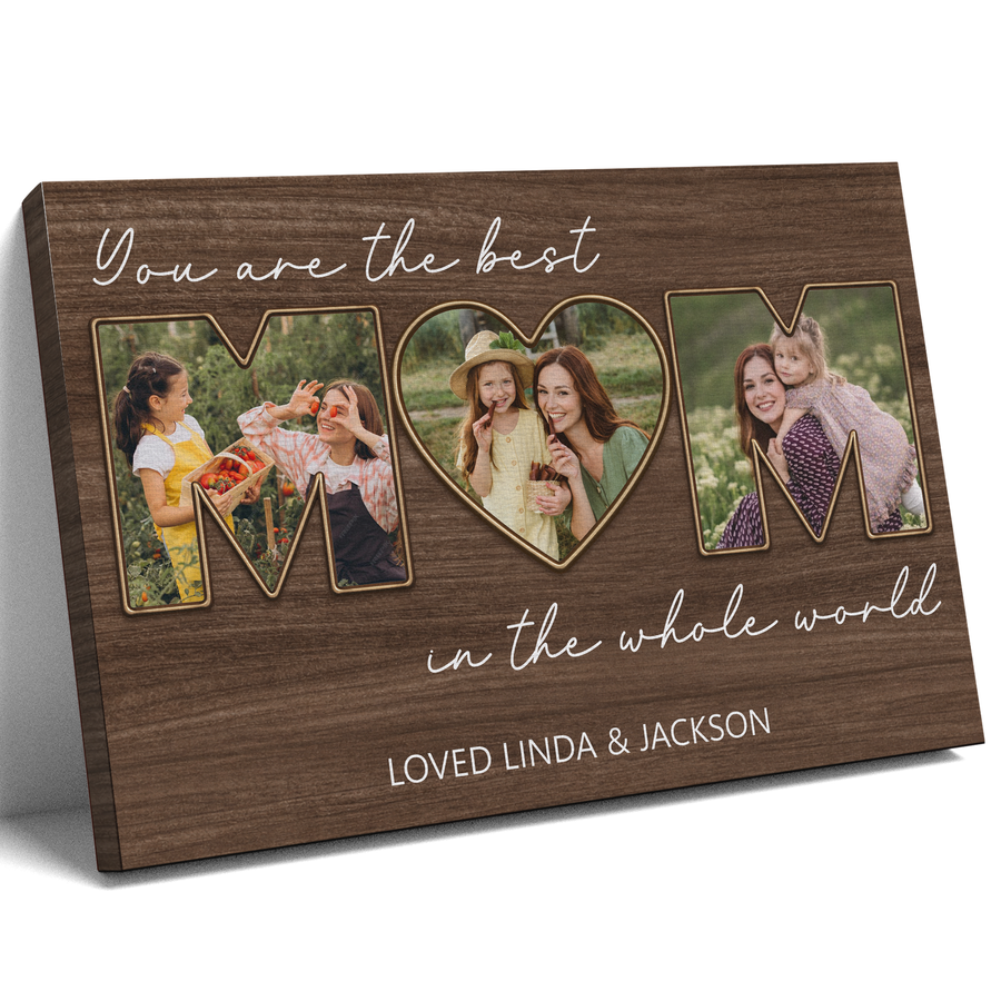 Custom Photo Mom Collage 3 Photos Best Mom In The Whole World Canvas - Personalized Wall Art