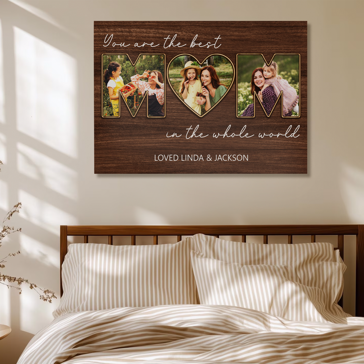 Custom Photo Mom Collage 3 Photos Best Mom In The Whole World Canvas - Personalized Wall Art