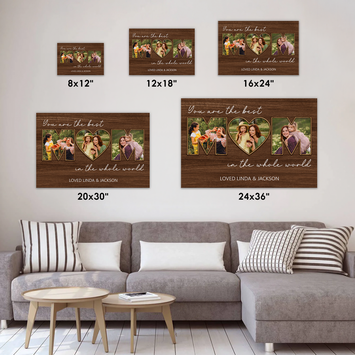 Custom Photo Mom Collage 3 Photos Best Mom In The Whole World Canvas - Personalized Wall Art