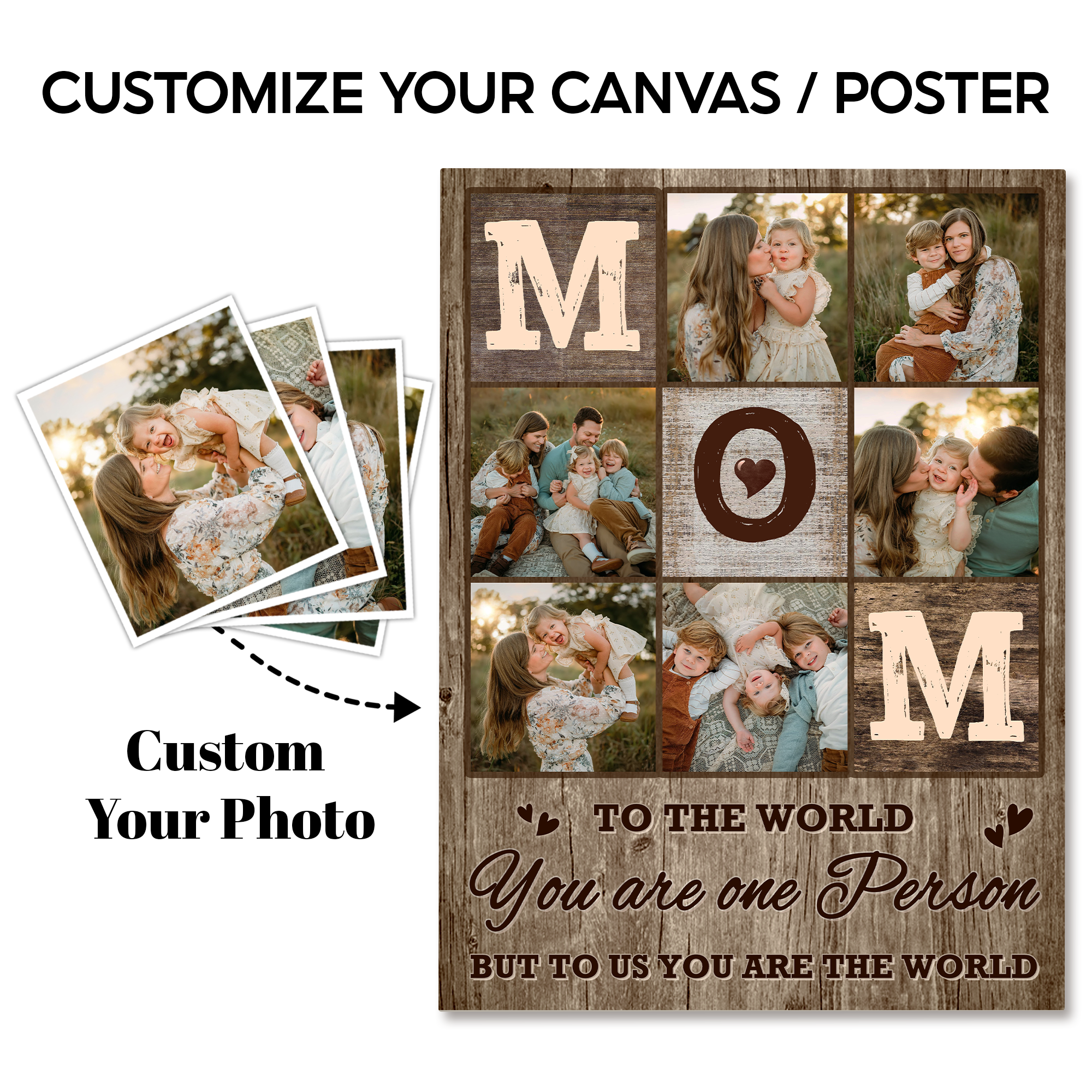 To the world you are one person but to us you are the world Wall Art - Personalized Mom Photo Canvas - Gift For Mom, Grandma