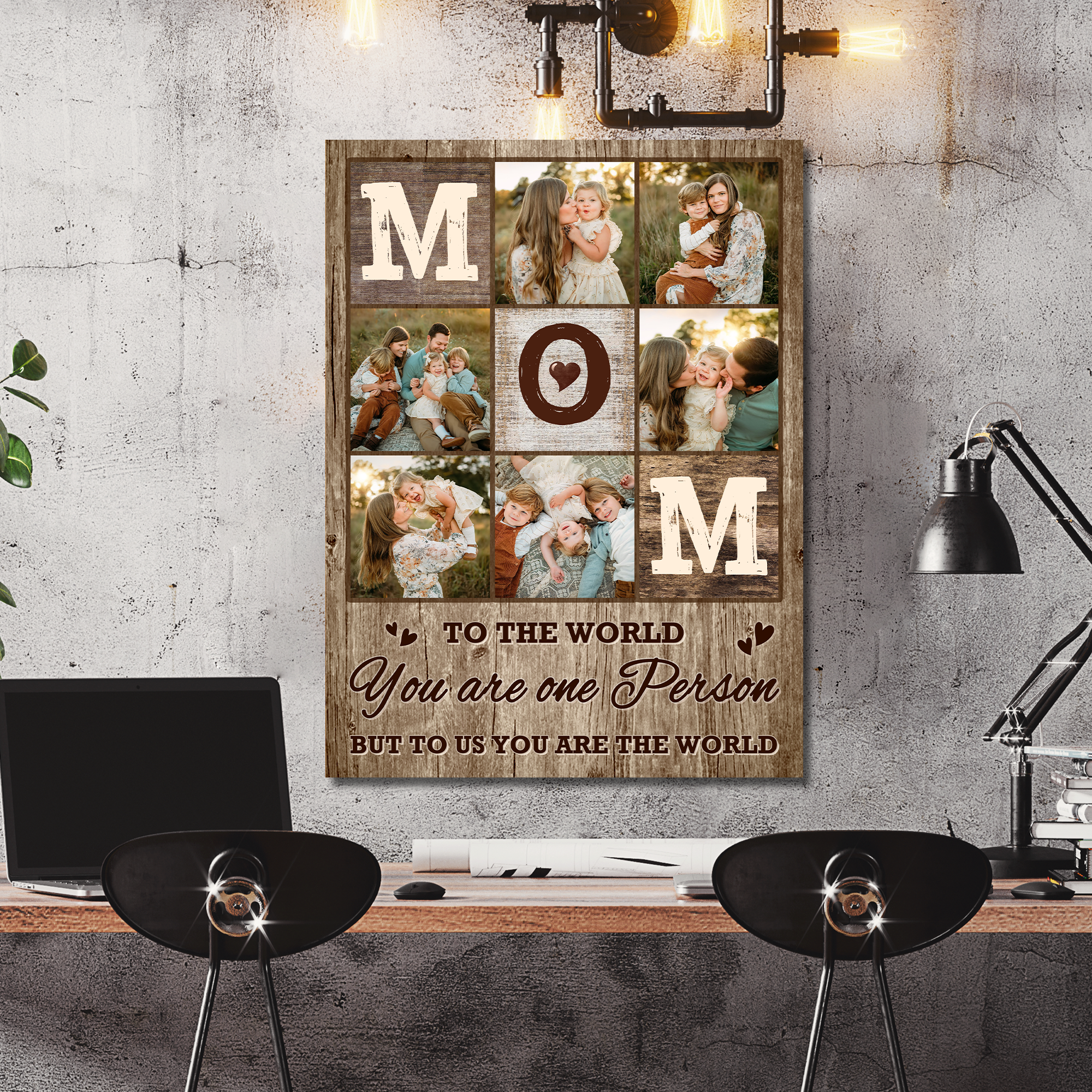 To the world you are one person but to us you are the world Wall Art - Personalized Mom Photo Canvas - Gift For Mom, Grandma