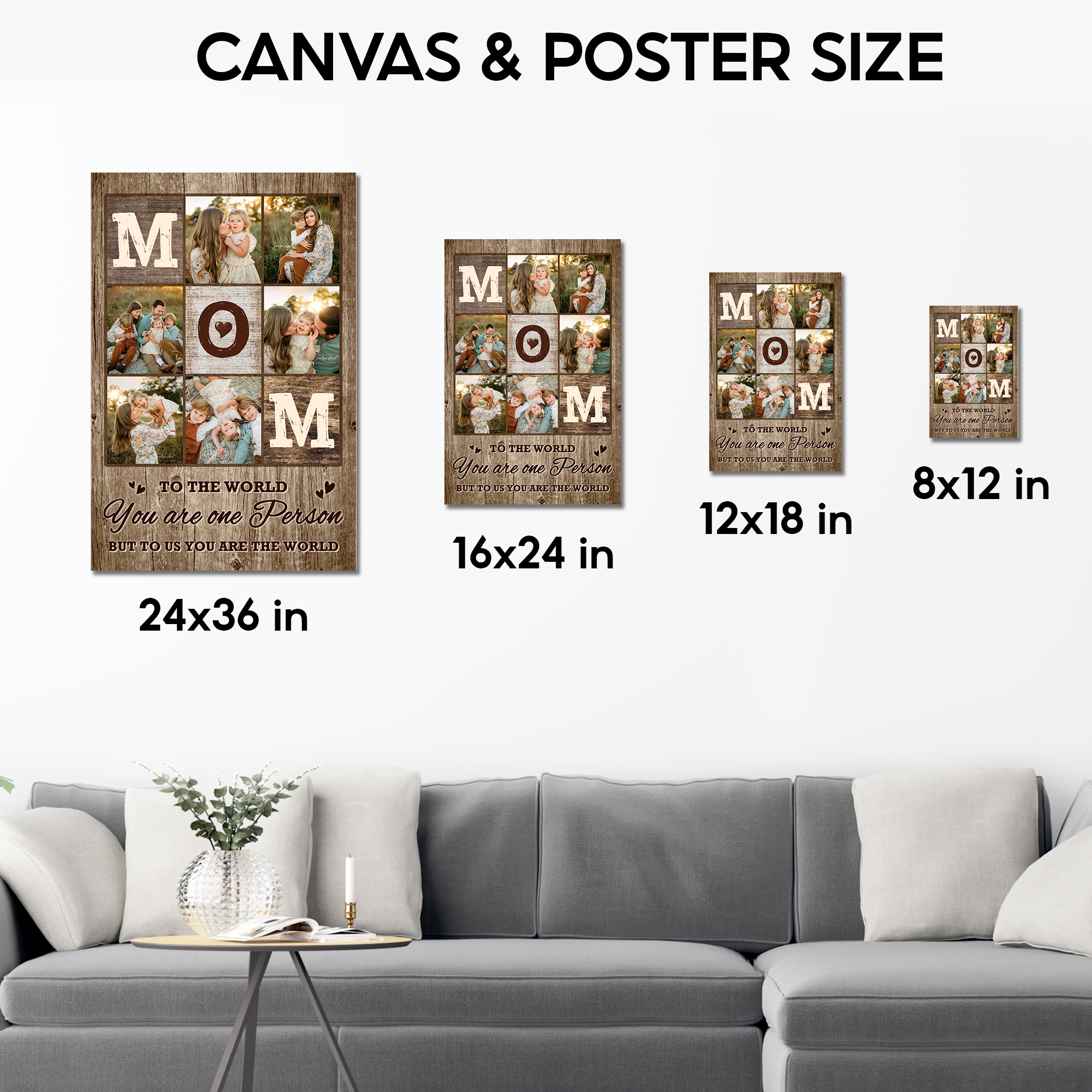 To the world you are one person but to us you are the world Wall Art - Personalized Mom Photo Canvas - Gift For Mom, Grandma