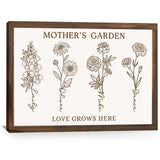 Custom Mom Birth Month Flower Line Art with Kids Names Canvas - Personalized Wall Art