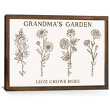 Custom Grandma Birth Month Flower Line Art with Grandkids Names Canvas - Personalized Wall Art