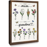 Custom First Mom Now Grandma Birth Flower Kids Grandkids Names Canvas - Personalized Wall Art