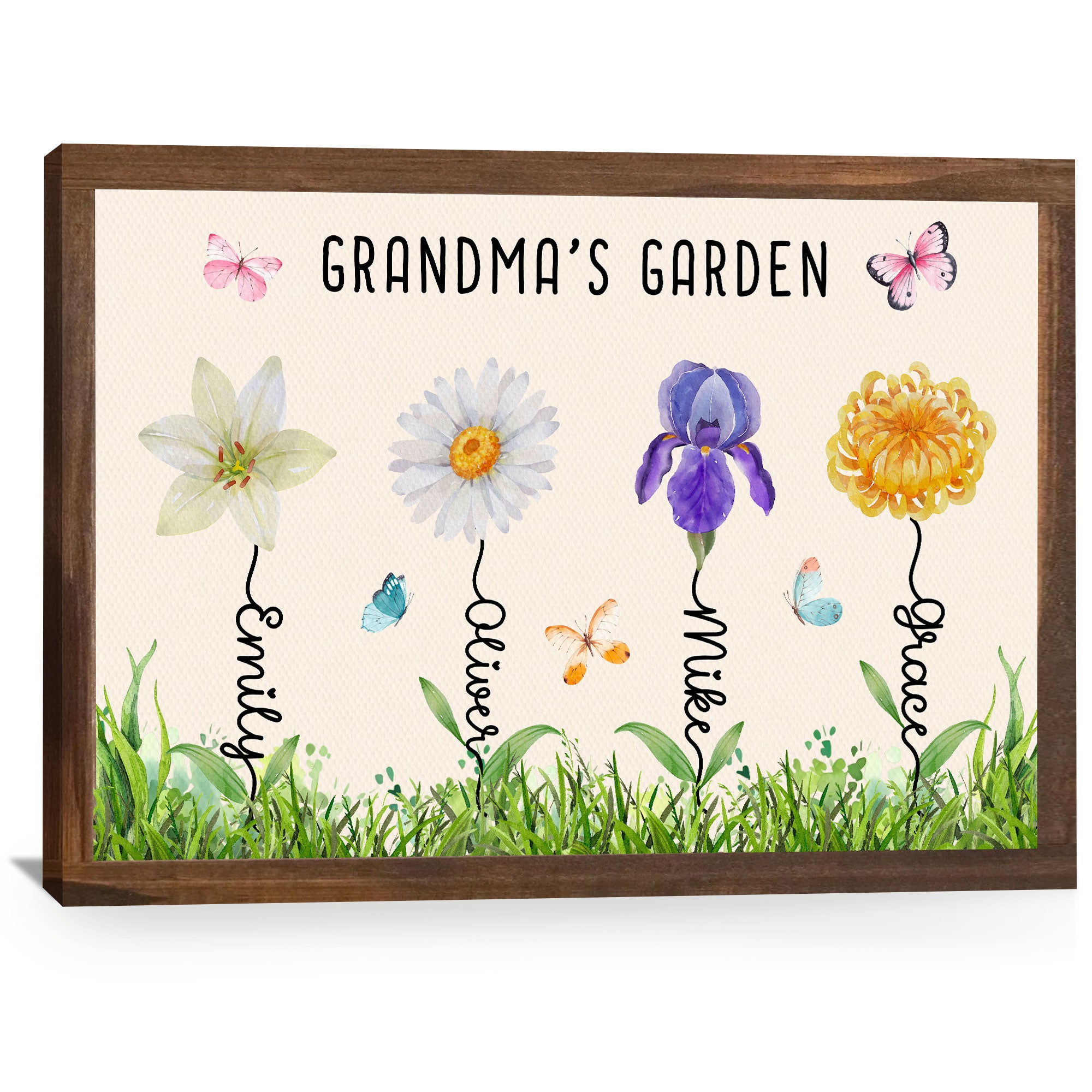 Grandma’s Garden Personalized Birth Flower Canvas with Names - Custom Family Wall Art - Mother's Day Gift For Mom, Grandma