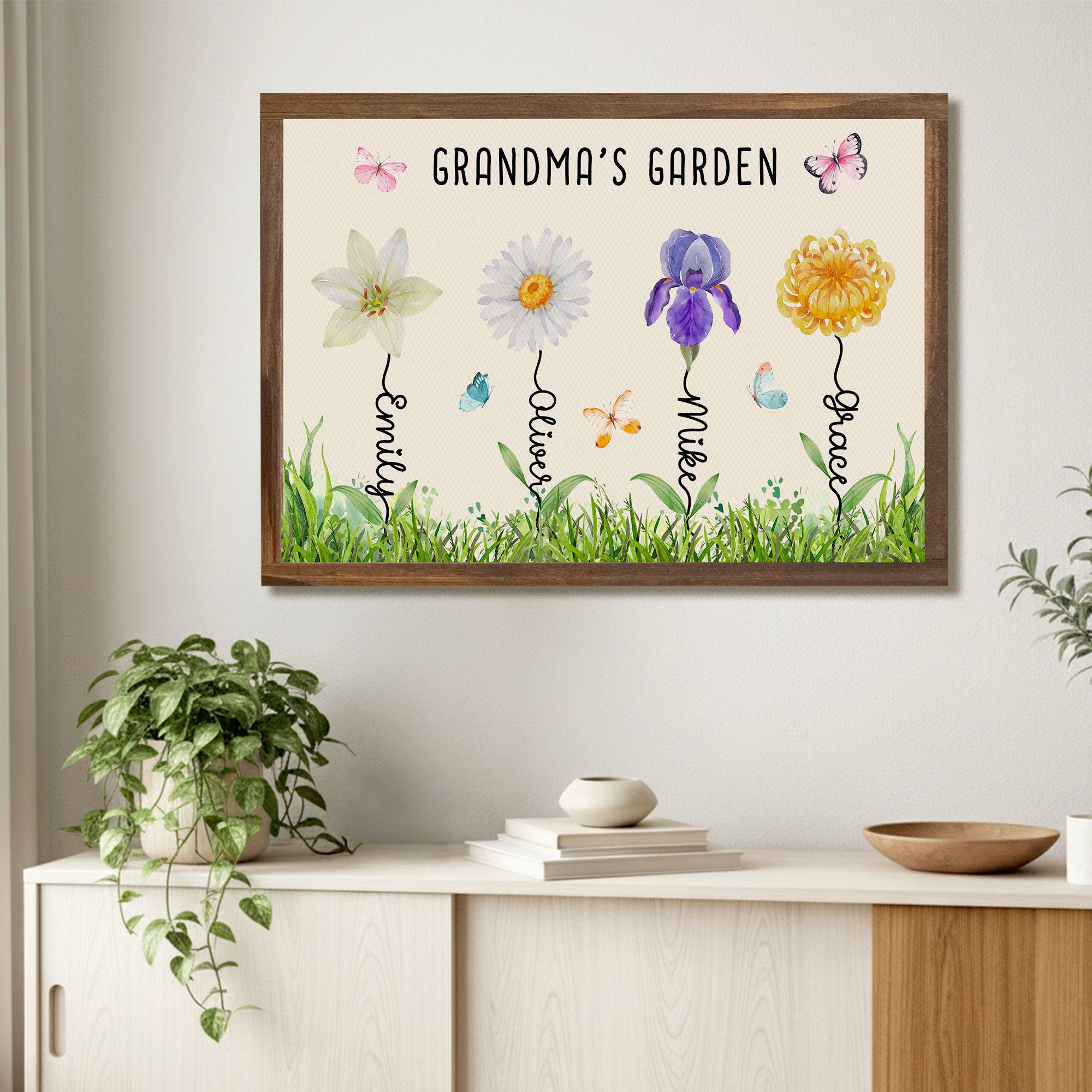 Grandma’s Garden Personalized Birth Flower Canvas with Names - Custom Family Wall Art - Mother's Day Gift For Mom, Grandma