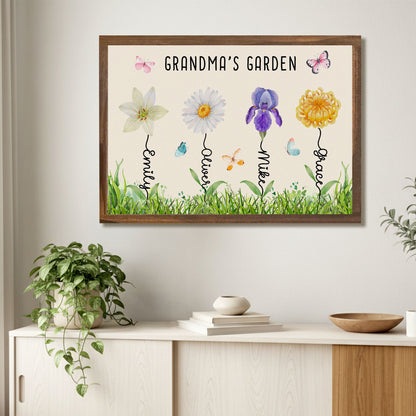 Custom Grandma Birth Month Flower Butterflies Grandkids Names Canvas - Personalized Wall Art