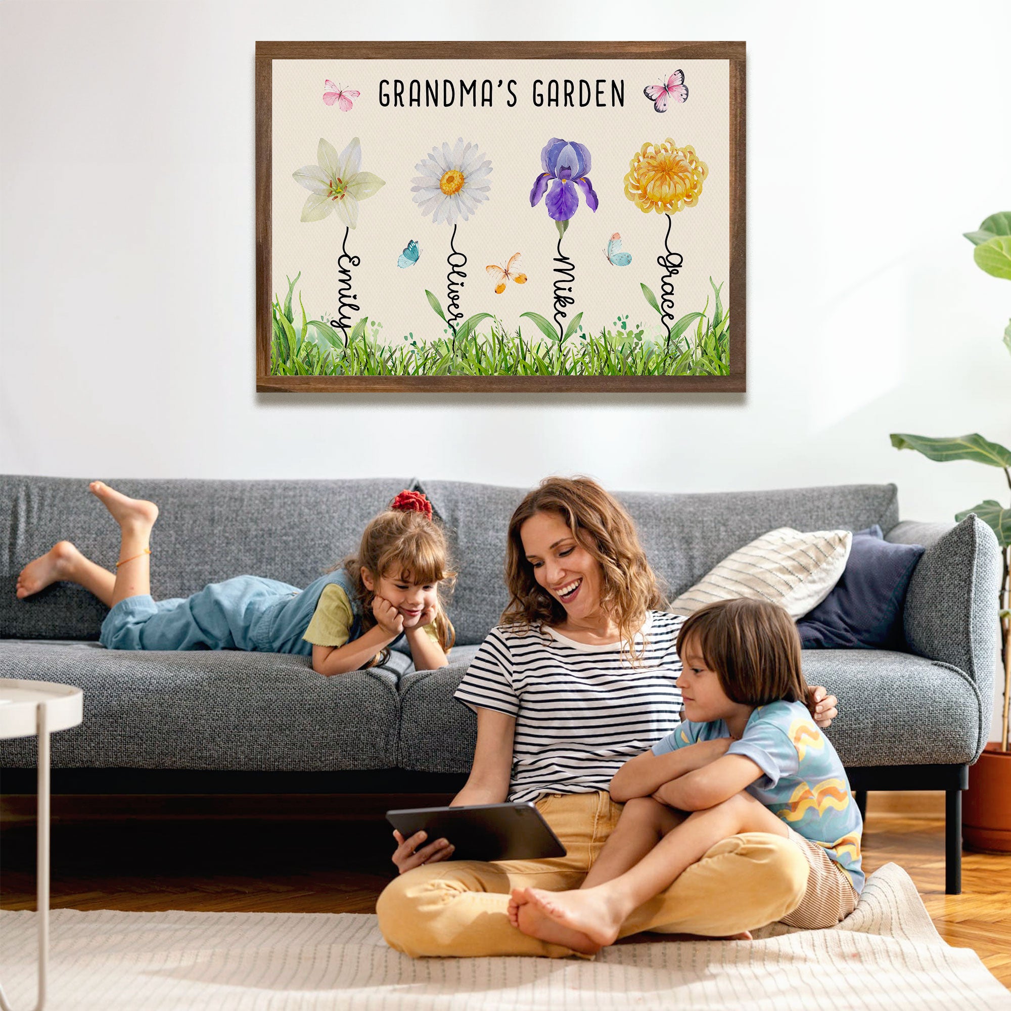 Grandma’s Garden Personalized Birth Flower Canvas with Names - Custom Family Wall Art - Mother's Day Gift For Mom, Grandma