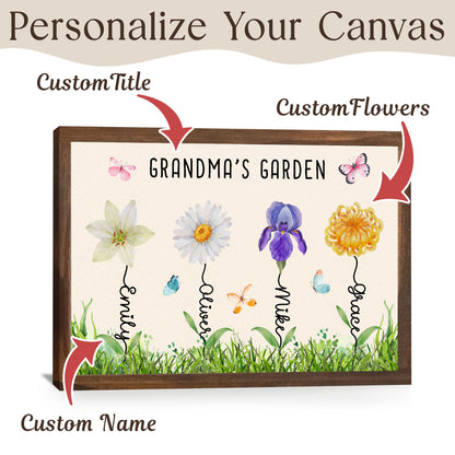 Custom Grandma Birth Month Flower Butterflies Grandkids Names Canvas - Personalized Wall Art