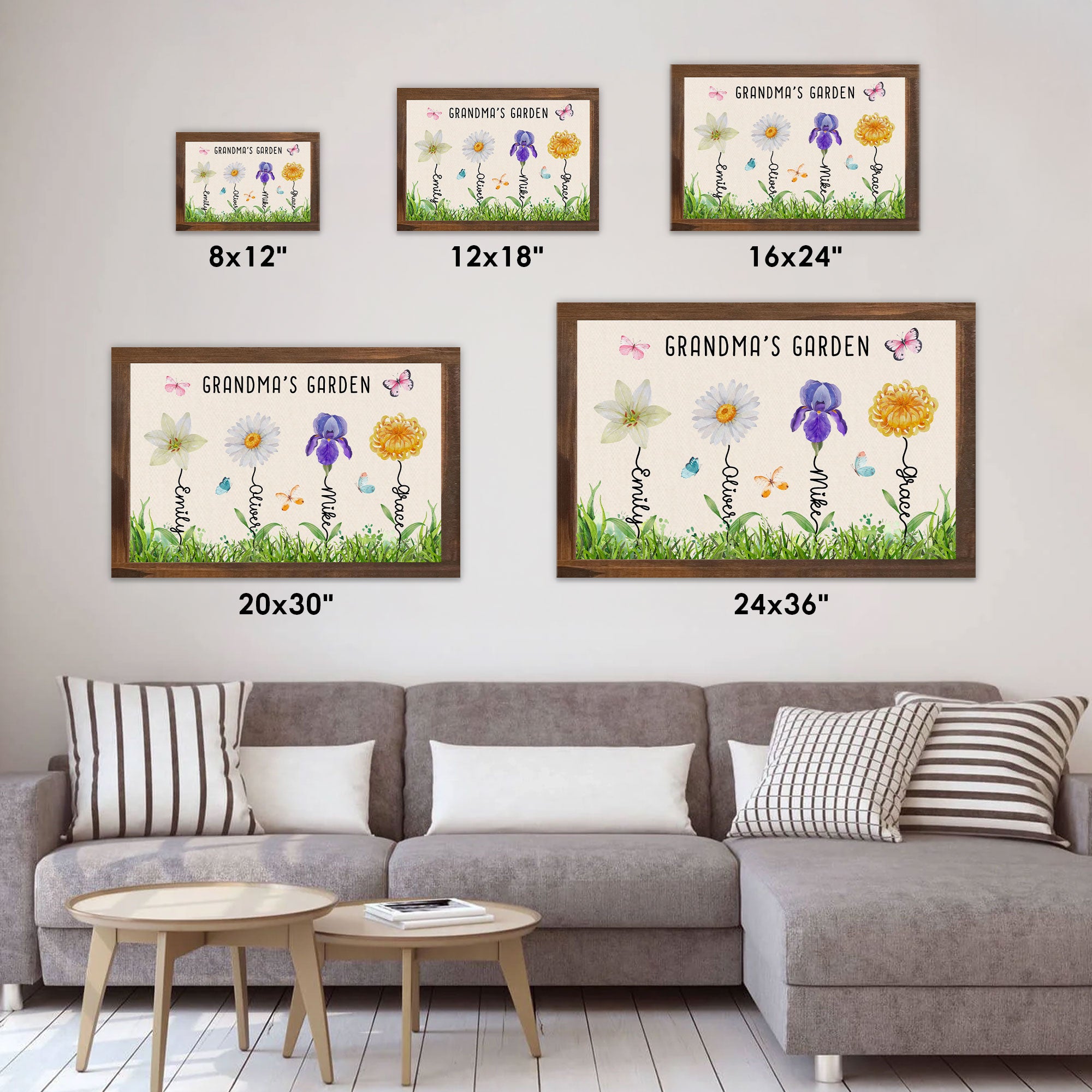 Grandma’s Garden Personalized Birth Flower Canvas with Names - Custom Family Wall Art - Mother's Day Gift For Mom, Grandma